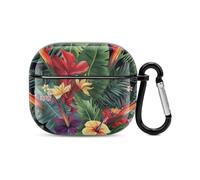 Coque pour écouteurs Bluetooth avec plantes tropicales et fleurs - Protection intégrale contre les chocs - Coque rigide - Prend en charge le chargement sans fil avec porte-clés - Cadeau personnalisé
