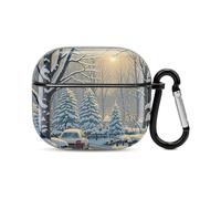 Coque pour écouteurs Bluetooth avec scène de neige hivernale - Protection intégrale contre les chocs - Coque rigide - Prend en charge le chargement sans fil avec porte-clés - Cadeau personnalisé pour