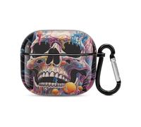 Coque pour écouteurs Bluetooth avec tête de mort et crème glacée - Protection intégrale contre les chocs - Coque rigide avec chargeur sans fil avec porte-clés - Cadeau personnalisé pour AirPods 3