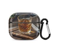 Coque pour écouteurs Bluetooth Cigar & Whiskey - Protection intégrale contre les chocs - Coque rigide - Prend en charge le chargement sans fil avec porte-clés - Cadeau personnalisé pour AirPods 3