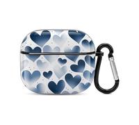 Coque pour écouteurs Bluetooth en forme de cœur bleu marine - Protection intégrale contre les chocs - Coque rigide avec chargeur sans fil avec porte-clés - Cadeau personnalisé pour AirPods 3