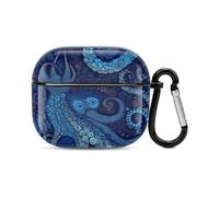 Coque pour écouteurs Bluetooth en forme de pieuvre bleue - Protection intégrale contre les chocs - Coque rigide avec chargeur sans fil avec porte-clés - Cadeau personnalisé pour AirPods 3
