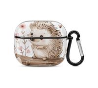 Coque pour écouteurs Bluetooth hérisson assis sur le dessus - Protection intégrale contre les chocs - Coque rigide - Prend en charge le chargement sans fil avec porte-clés - Cadeau personnalisé pour