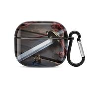 Coque pour écouteurs Bluetooth Knife on the Floor - Protection intégrale contre les chocs - Coque rigide - Prend en charge le chargement sans fil avec porte-clés - Cadeau personnalisé pour AirPods 3