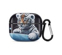 Coque pour écouteurs Bluetooth Little Tiger in Space - Protection intégrale contre les chocs - Coque rigide - Prend en charge le chargement sans fil avec porte-clés - Cadeau personnalisé pour AirPods