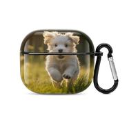 Coque pour écouteurs Bluetooth Puppy Crossing The Grass - Protection intégrale contre les chocs - Coque rigide - Prend en charge le chargement sans fil avec porte-clés - Cadeau personnalisé pour