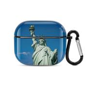 Coque pour écouteurs Bluetooth Statue de la Liberté - Protection intégrale contre les chocs - Coque rigide - Prend en charge le chargement sans fil avec porte-clés - Cadeau personnalisé pour AirPods 3