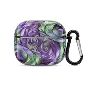 Coque pour écouteurs Bluetooth violets et verts - Protection intégrale contre les chocs - Coque rigide avec chargeur sans fil avec porte-clés - Cadeau personnalisé pour AirPods 3