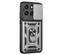 Coque pour Motorola Edge 70 Fusion avec Bague Support et Cache Caméra Coulissant Argent