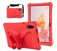 Coque pour enfants compatible avec Honor Pad X8a 11" sortie en 2024, coque de protection légère et résistante aux chocs en EVA avec bandoulière - Motif papillon mignon - Rouge