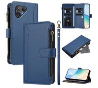 Coque pour Fairphone 5, Fermeture éclair Case Portefeuille en Cuir PU avec Cover en TPU, Étui Multifonctionnel 9 Porte-Cartes Housse pour Fairphone 5, Bleu foncé