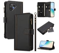 Coque pour Fairphone 5, Fermeture éclair Case Portefeuille en Cuir PU avec Cover en TPU, Étui Multifonctionnel 9 Porte-Cartes Housse pour Fairphone 5, Noir