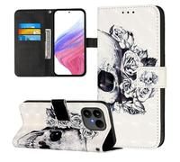 Coque pour Fairphone 6, 3D en Cuir PU Étui Portefeuille à Rabat Housse Cover avec Porte Cartes Fermeture Magnétique Etui de Protection pour Fairphone 6, Crâne
