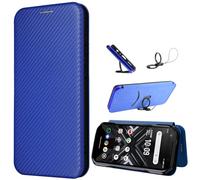 Coque pour Fairphone 6, Étui Fairphone 6 en Fibre de Carbone Cuir Flip Portefeuille avec-Bleu