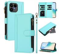 Coque pour Fairphone 6, Fermeture éclair Case Portefeuille en Cuir PU avec Cover en TPU, Étui Multifonctionnel 9 Porte-Cartes Housse pour Fairphone 6, Vert Menthe