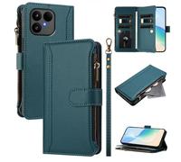 Coque pour Fairphone 6, Fermeture éclair Case Portefeuille en Cuir PU avec Cover en TPU, Étui Multifonctionnel 9 Porte-Cartes Housse pour Fairphone 6, Vert