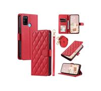 Coque pour FOXDOCK Realme 7i/C17 Protection magnétique Souple en cuir PU Flip Slim Cover avec longue sangle Compatible avec Realme 7i/C17-Rouge