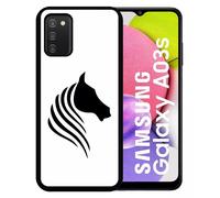 Coque Pour Galaxy A03s - Cheval Fond Blanc - Silicone - Noir