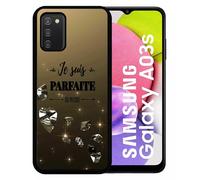 Coque Pour Galaxy A03s - Je Suis Parfaite Ou Presque Fond Diamant - Silicone - Noir