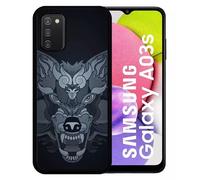 Coque Pour Galaxy A03s - Loup Fond Gris - Silicone - Noir