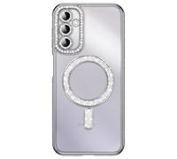 Coque pour Galaxy A14 4G / 5G Compatible MagSafe avec Contour à Strass Argent