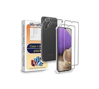 Coque pour Galaxy A32 5G Gel Silicone Coins Rebords Renforcés Antichoc, Transparent + 2 Films VERRE Trempé