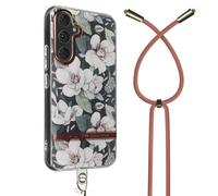 Coque de protection AVIZAR pour Samsung Galaxy A54 5G - Imprimé Fleurs - Rose - Cordon Élégant