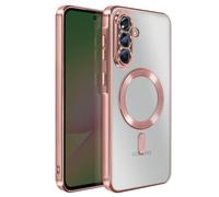 Coque pour Galaxy A56 Compatible MagSafe avec Contour Chromé Rose