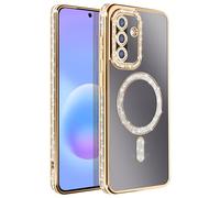 Coque pour Galaxy A57 Compatible Charge Qi avec Contour Diamant Strassé Jaune