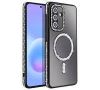 Coque pour Galaxy A57 Compatible Charge Qi avec Contour Diamant Strassé Noir