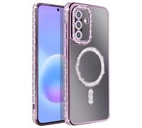 Coque pour Galaxy A57 Compatible Charge Qi avec Contour Diamant Strassé Violet