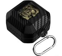 Coque pour Galaxy pour écouteurs Motif tête de mort Couleur cuivre | Art 3D unique, amortit les chocs pour TPU, mousqueton, s'adapte à un sac, noir, argent, or