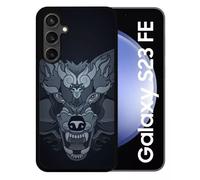 Coque Pour Galaxy S23 Fe - Loup Fond Gris - Silicone - Noir