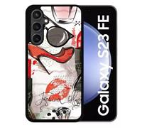 Coque Pour Galaxy S23 Fe - Motif Girly Fond Blanc - Silicone - Noir