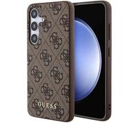 Coque pour Galaxy S24 Effet Saffiano avec Motif 4G et Logo en Métal Marron