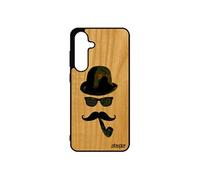 Coque pour galaxy S24 FE en bois silicone homme moustache chapeau melon tendance smartphone pipe de protection dessin etui vert pour Samsung