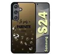 Coque Pour Galaxy S24 - Je Suis Parfaite Ou Presque Fond Diamant - Silicone - Noir
