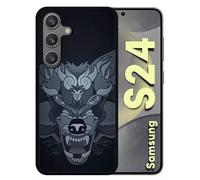Coque Pour Galaxy S24 - Loup Fond Gris - Silicone - Noir