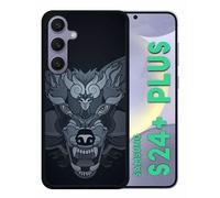 Coque Pour Galaxy S24+ - Loup Fond Gris - Silicone - Noir