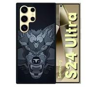 Coque Pour Galaxy S24 Ultra - Loup Fond Gris - Silicone - Noir