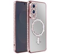 Coque pour Galaxy S25 Edge Compatible MagSafe avec Contour Strassé Rose champagne