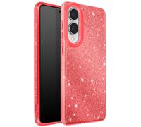 Coque pour Galaxy S25 Edge Conception Bi-Matière et Finition Pailletée Rouge