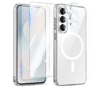 Coque MagSafe pour Galaxy S25 FE avec 2 Verres Trempés et 2 Films Protection Caméra Transparent