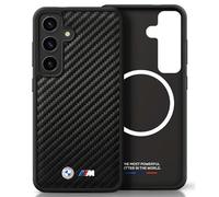 CG MOBILE BMW Étui de protection en cuir carbone pour Samsung Galaxy S25+ Compatible avec MagSafe Noir