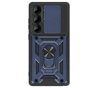 Coque pour Galaxy S25 Ultra avec Cache Caméra Coulissante et Bague Magnétique Mayaxess Bleu nuit
