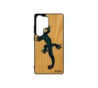 Coque pour galaxy S25 Ultra bois silicone salamandre TPU portable ethnique azteque design de protection fille mobile Bleu lezard pour Samsung