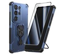 Coque pour Galaxy S26 Ultra avec Anneau 360° Magnétique et Verre Trempé Bleu