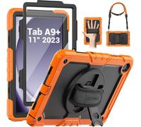 Coque pour Galaxy Tab A9 Plus 11"" 2023, avec Protecteur d'écran/Support Rotatif à 360°/Dragonne/Bandoulière/Porte-Stylo, Orange