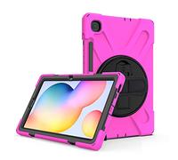 Coque pour Galaxy Tab S6 Lite 10.4 P610 P615, Antichoc Armure Robuste Étui avec Support Rotatif à 360 Degrés, Dragonne et Porte-Stylet, TPU + PC Housse pour Galaxy Tab S6 Lite 10.4" (Rose Rouge)