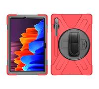 Coque pour Galaxy Tab S7 Plus 12.4 T970 T975, Antichoc Armure Robuste Étui avec Support Rotatif à 360 Degrés, Dragonne et Porte-Stylet, TPU + PC Housse pour Galaxy Tab S7 Plus 12.4 T970 T975 (Rouge)